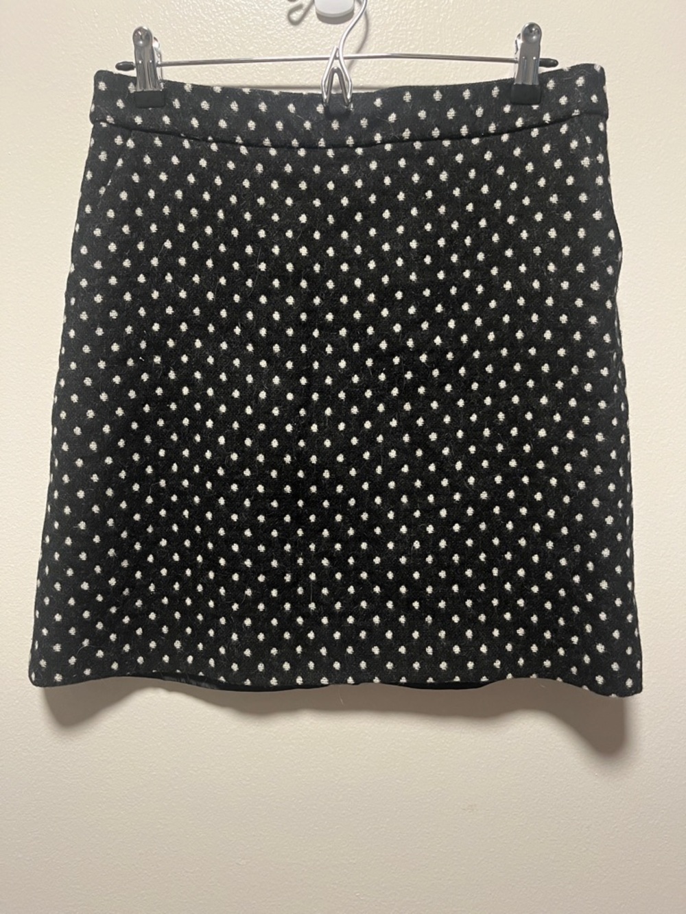 BODEN Black and White Polka Dot Tweed A-Line Skirt, 100% Wool, Size 8